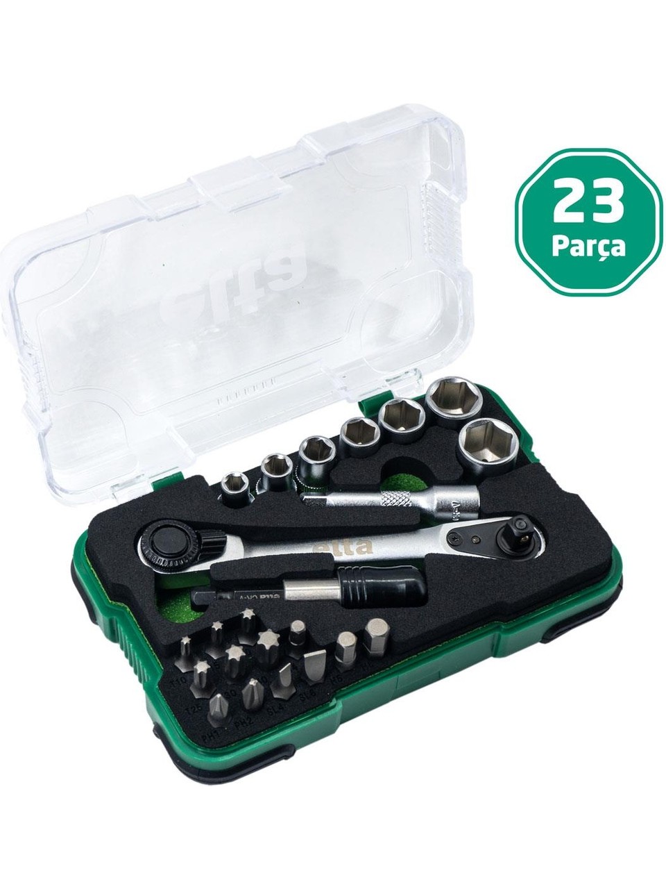 ELTA 1/4 ALTI KÖSE CIRCIRLI LOKMA ANAHTAR VE BITS SET 23 PARÇA